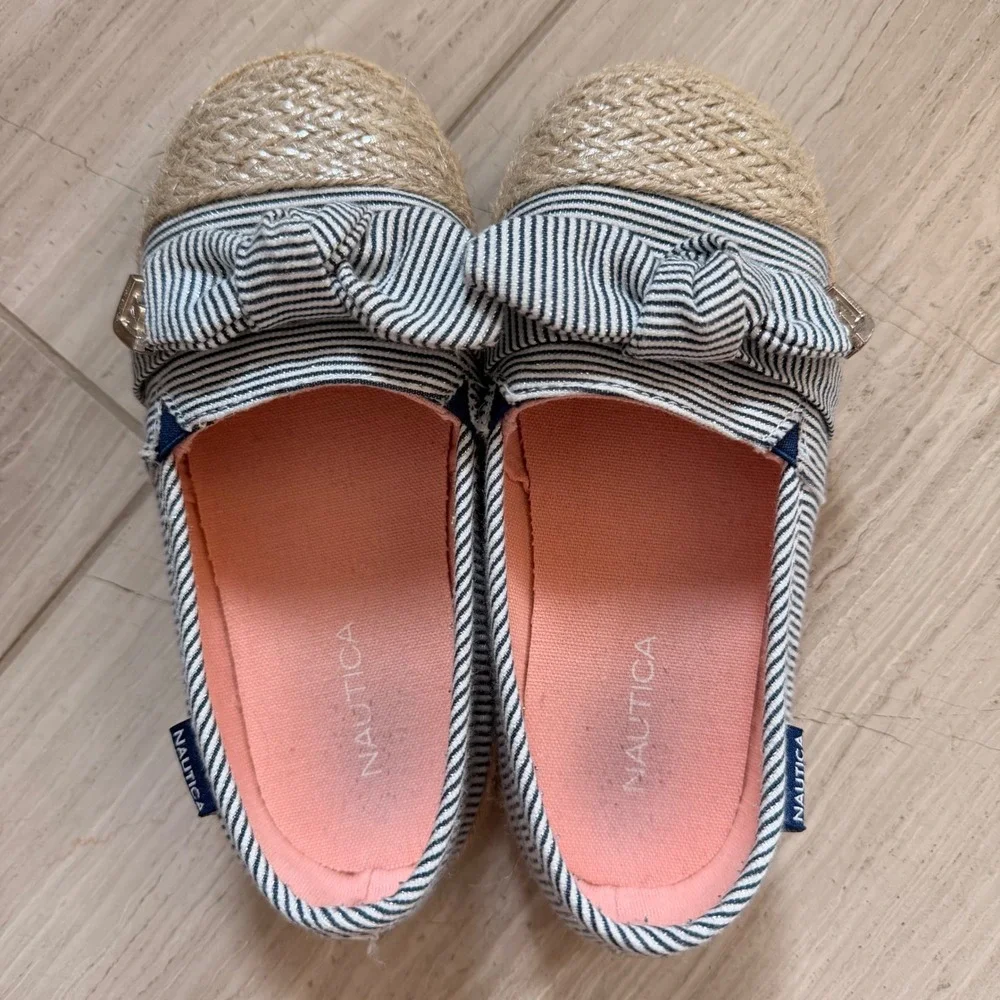Nautica Ancora Espadrille Flats Striped Bow Slip On Summer Navy White 10 Toddler